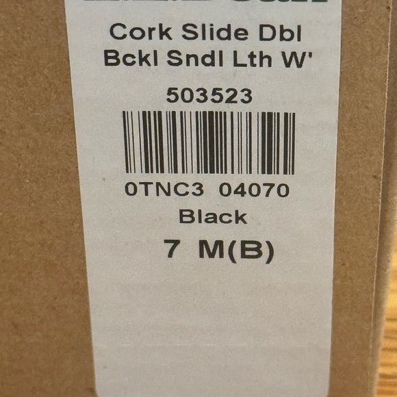 NEW L.L. BEAN Black Leather Double Buckle Straps Cork Rubber Sandals Slides Sz 7 - Picture 3 of 5